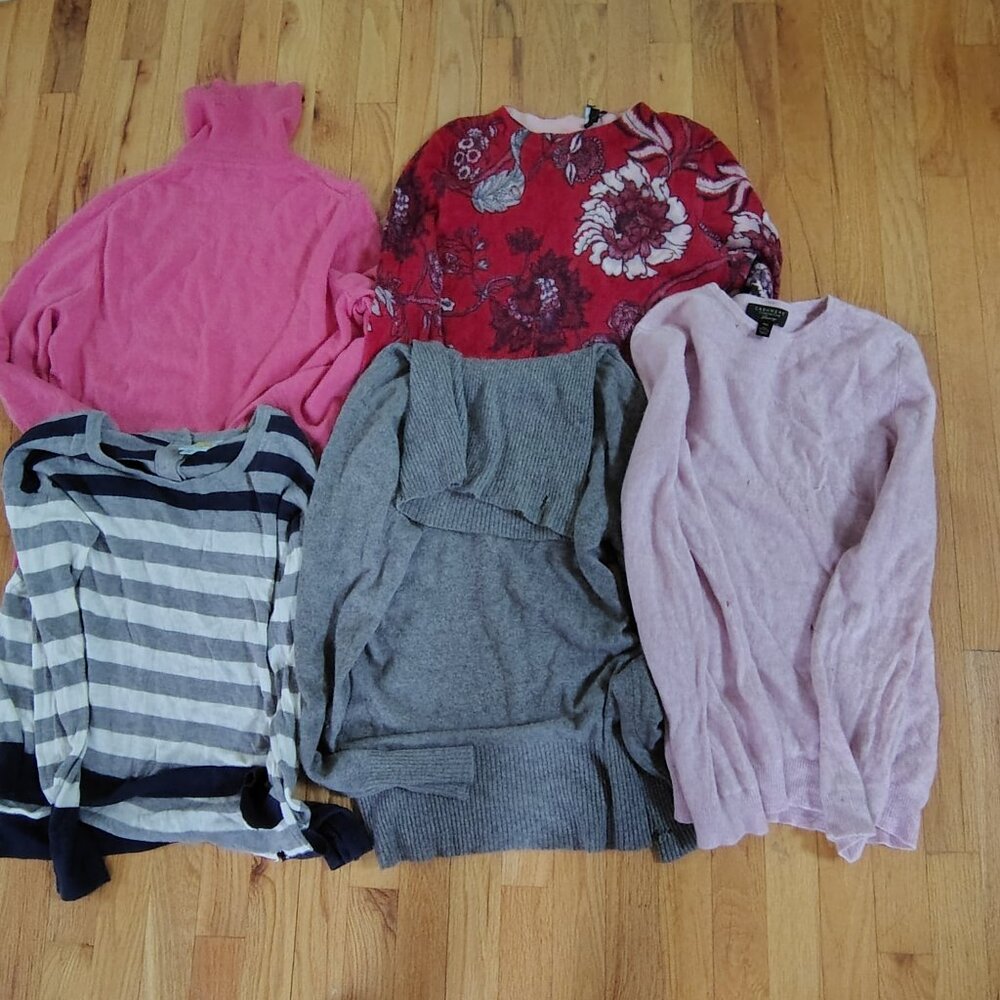 Lot of 5 various designers multicolored multi pattern cashmere sweaters S M L
